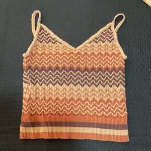 Stitch + Feather Tank Top Womens M/L Multicolor Knit Chevron Cropped Strappy